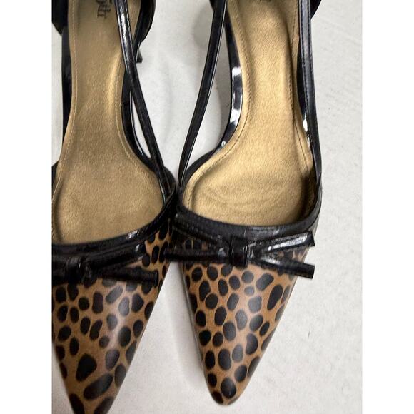 Leopard Print Brown and Black Leopard Print Y2K Bow Detail Kitten Heels Size 9 - Picture 3 of 6
